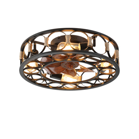 Misty Valley Caged Ceiling Fan with Lights and Remote Control, Low Profile Flush Mount Farmhouse Modern Ceiling fans, 6 Speeds Reversible Blades, 5 LED Bulbs Include