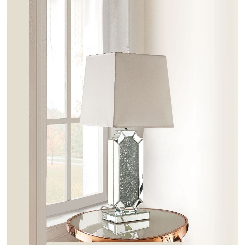 Misty Valley Noralie Table Lamp in Mirrored & Faux Diamonds, Glam Table Lampshade