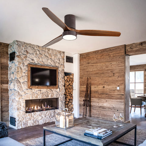 Misty Valley 52in. Solid Wood Indoor Low Profile Ceiling Fan with LED Light and Remote Control