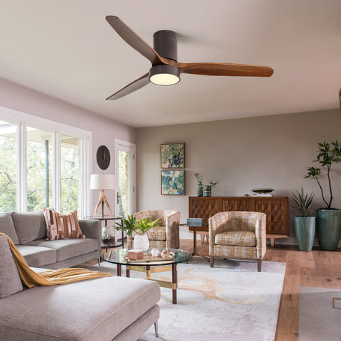 Misty Valley 52in. Solid Wood Indoor Low Profile Ceiling Fan with LED Light and Remote Control