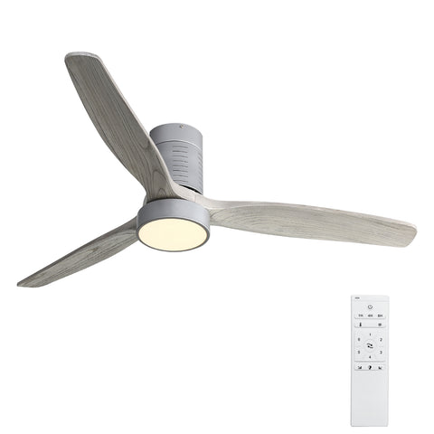 Misty Valley 52in. Sold Wood Taupe Indoor Low Profile Remote Control LED Ceiling Fan with Light