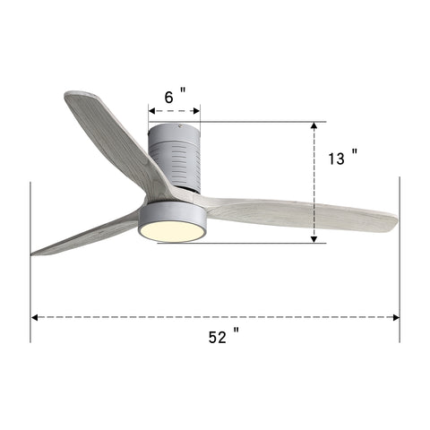 Misty Valley 52in. Sold Wood Taupe Indoor Low Profile Remote Control LED Ceiling Fan with Light