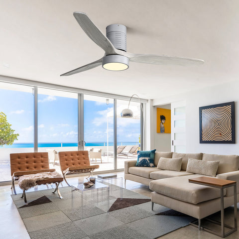 Misty Valley 52in. Sold Wood Taupe Indoor Low Profile Remote Control LED Ceiling Fan with Light