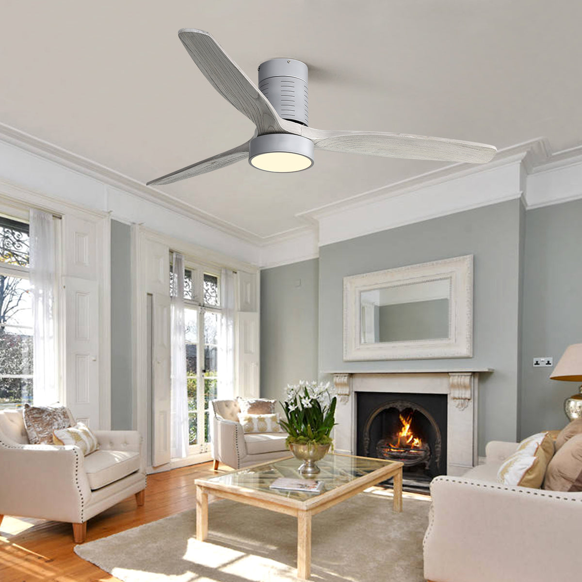 Misty Valley 52in. Sold Wood Taupe Indoor Low Profile Remote Control LED Ceiling Fan with Light
