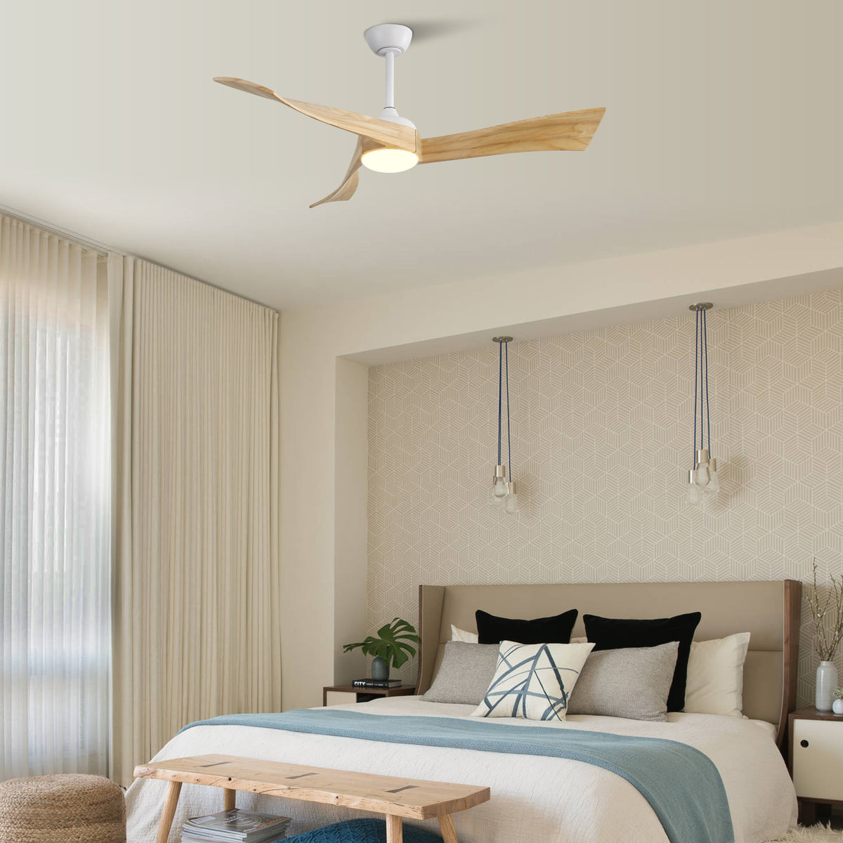 Misty Valley 52in. Modern Matt White Ceiling Fan with Light, Energy-saving,Remote Control,DC Motor