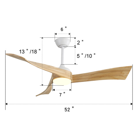 Misty Valley 52in. Modern Matt White Ceiling Fan with Light, Energy-saving,Remote Control,DC Motor