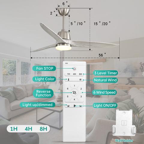 Misty Valley 56in. Brushed Nickel Ceiling Fan Light With 6 Speed Remote Energy-saving DC Motor