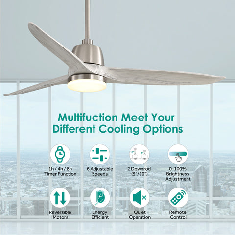 Misty Valley 56in. Brushed Nickel Ceiling Fan Light With 6 Speed Remote Energy-saving DC Motor