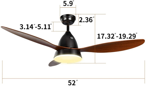 Misty Valley 52in. Ceiling Fan with LED Light, Remote Control Ceiling Fan for Living Room,Bedroom