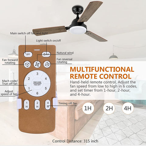 Misty Valley Simple Deluxe 44in. Modern Reversible Ceiling Fan with LED Light and Remote Control, 6-Speed Modes, Time