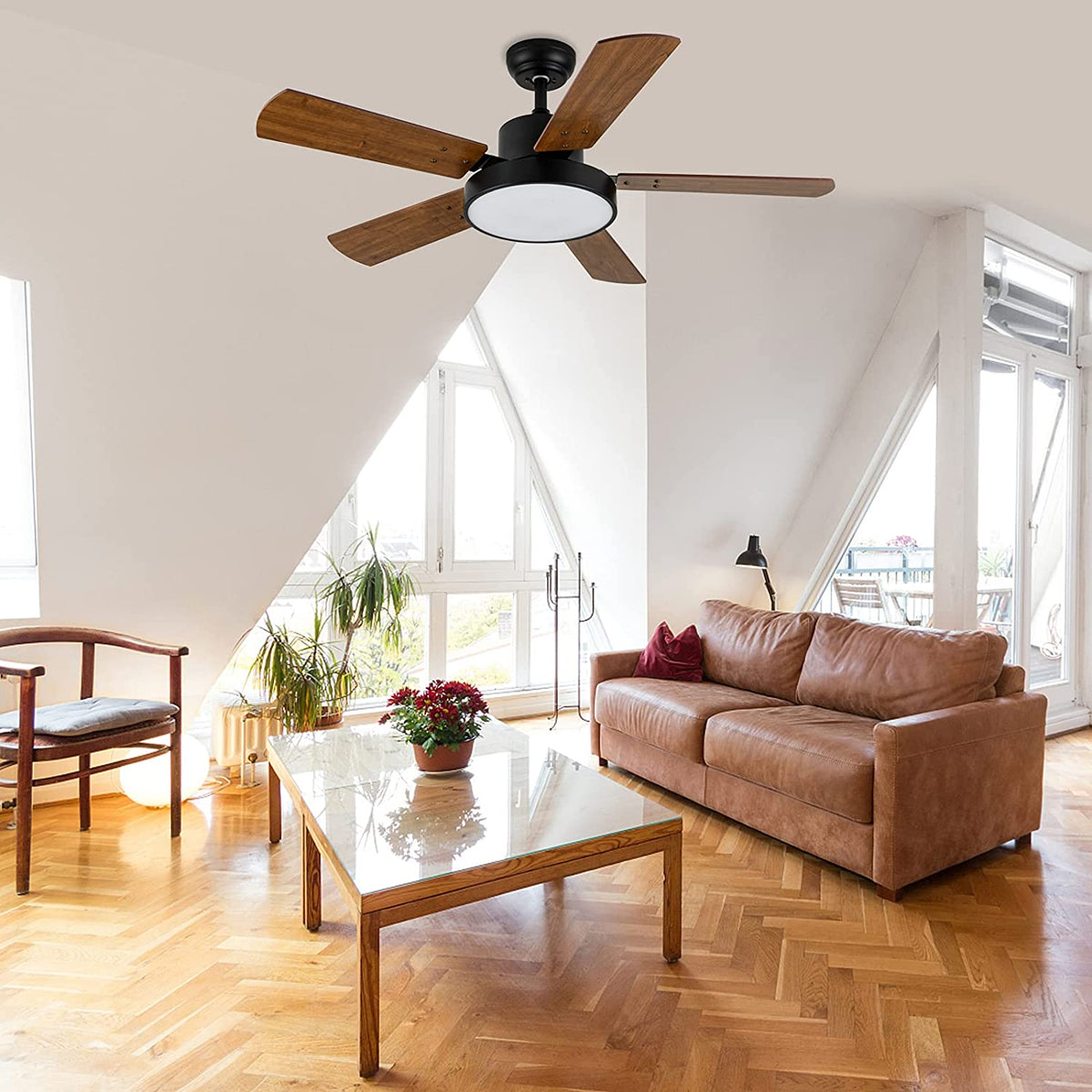 Misty Valley 44in. Modern Ceiling Fan with LED Light and Remote Control, 6-Speed Modes, Timer