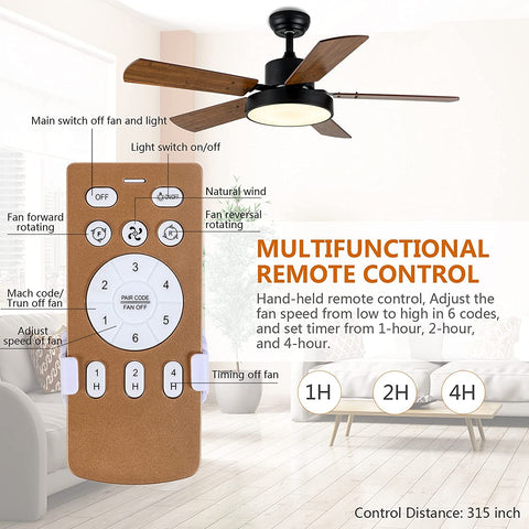 Misty Valley 44in. Modern Ceiling Fan with LED Light and Remote Control, 6-Speed Modes, Timer