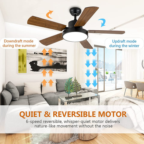 Misty Valley 44in. Modern Ceiling Fan with LED Light and Remote Control, 6-Speed Modes, Timer