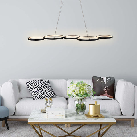 Misty Valley LED Flush Mount Ceiling Light,Black Chandelier 7 Rings Pendant Lighting for Bedroom,Dining Room Living,Room
