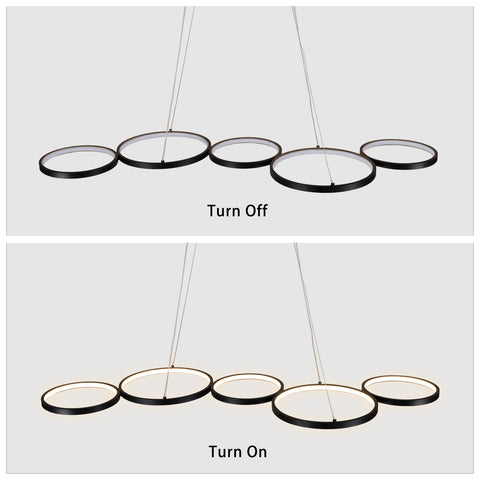 Misty Valley LED Flush Mount Ceiling Light,Black Chandelier 7 Rings Pendant Lighting for Bedroom,Dining Room Living,Room