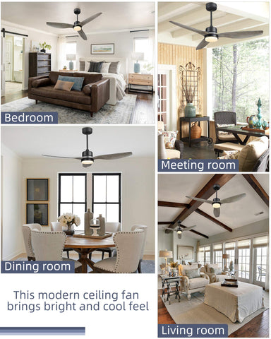 Misty ValleY 52in. Modern Reversible Ceiling Fan with Light, LED Propeller Ceiling Fan with Remote Control