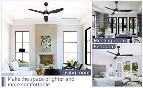Misty Valley Modern Black Solid Wood LED Standard Ceiling Fan with Light,Remote Control