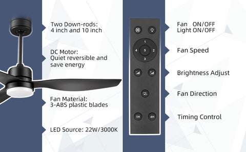 Misty Valley Modern Black Solid Wood LED Standard Ceiling Fan with Light,Remote Control