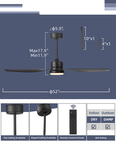 Misty Valley Modern Black Solid Wood LED Standard Ceiling Fan with Light,Remote Control