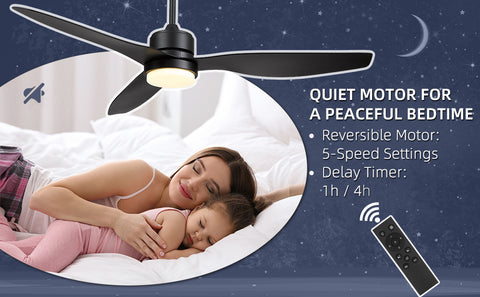 Misty Valley Modern Black Solid Wood LED Standard Ceiling Fan with Light,Remote Control
