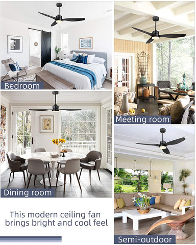 Misty Valley Modern Black Solid Wood LED Standard Ceiling Fan with Light,Remote Control