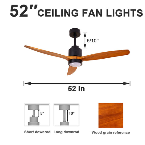 Misty Valley 52in. Solid Wood Modern Ceiling Fans with Light,Outdoor Ceiling Fan for Patios, 6 Speeds Ceiling Fan for Living,Bedroom