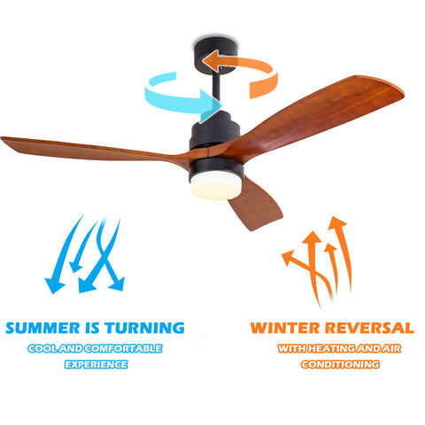 Misty Valley 52in. Solid Wood Ceiling Fan with Light, Brown Noiseless Reversible Motor for Living room, Bedroom,
