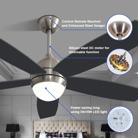 Misty Valley Quiet 52in. Black Modern Ceiling Fan with Lights,Remote Control