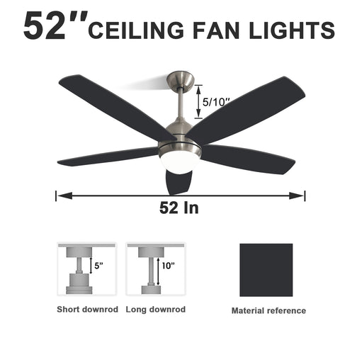 Misty Valley Quiet 52in. Black Modern Ceiling Fan with Lights,Remote Control
