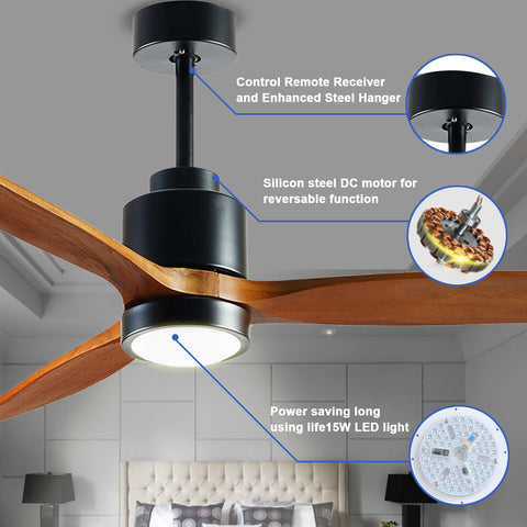 Misty Valley 52in. Solid Wood Modern Ceiling Fans with Light,Outdoor Ceiling Fan for Patios, 6 Speeds Ceiling Fan for Living,Bedroom