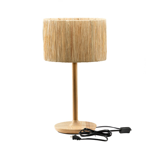 Misty Valley Solid Wood 21.3" Table Lamp with In-line Switch Control and Grass Made-Up Lampshade