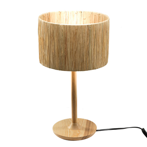 Misty Valley Solid Wood 21.3" Table Lamp with In-line Switch Control and Grass Made-Up Lampshade