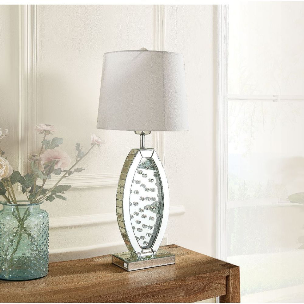 Misty Valley Nysa Clear Glass Drum Shade Table Lamp,Mirrored & Faux Crystals Lampshade