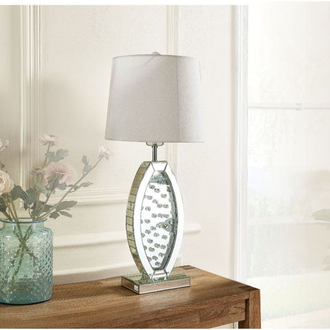 Misty Valley Nysa Clear Glass Drum Shade Table Lamp,Mirrored & Faux Crystals Lampshade