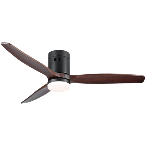 Misty Valley 52in. LED Modern Brown Solid Wood Low Profile Ceiling Fan with Light