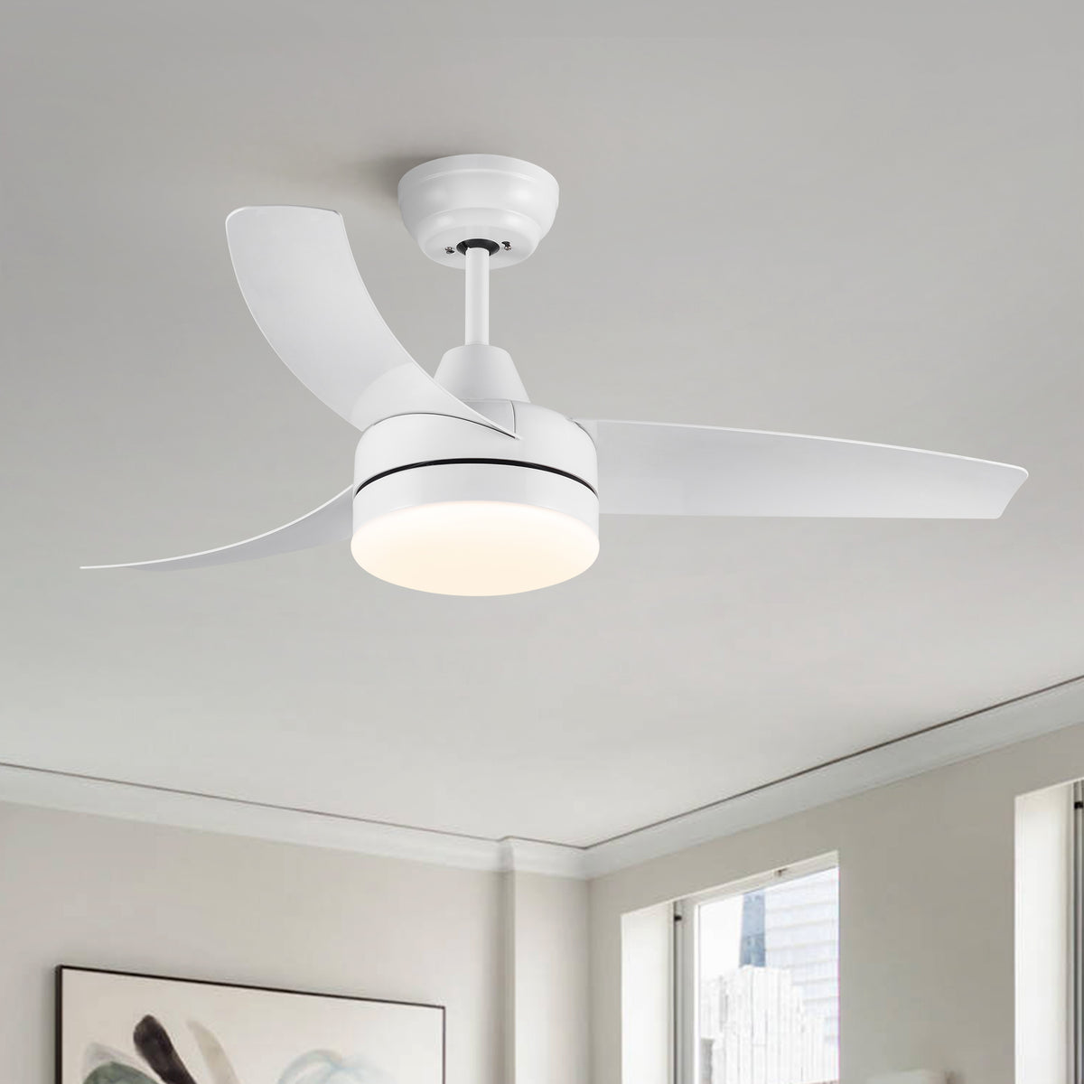 Misty Valley 42in. Integrated LED Modern White Ceiling Fan with Light, Silent Remote Control Ceiling Fan
