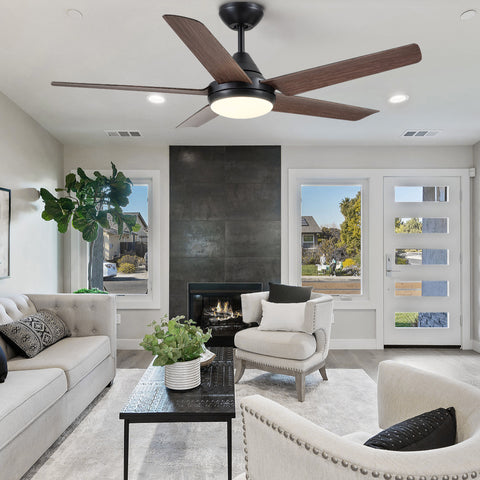 Misty Valley 48in. Modern LED Brown Wood Blade Ceiling Fan with Light, Remote Control