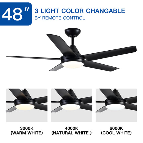 Misty Valley 48in. Integrated LED  Modern Black Ceiling Fan with Light,Remote Control