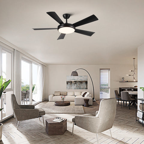 Misty Valley 52in. Modern Black LED Ceiling Fan With Light, 6-Speed and Remote Control