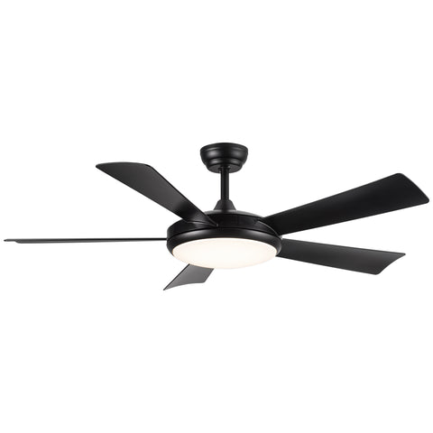 Misty Valley 52in. Modern Black LED Ceiling Fan With Light, 6-Speed and Remote Control