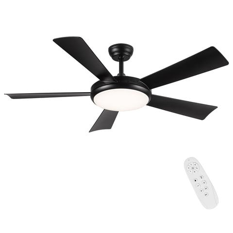 Misty Valley 52in. Modern Black LED Ceiling Fan With Light, 6-Speed and Remote Control