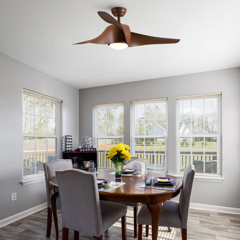 Misty Valley 52in. Integrated LED Modern Brown Ceiling Fan with Light, Wood Grain Blade