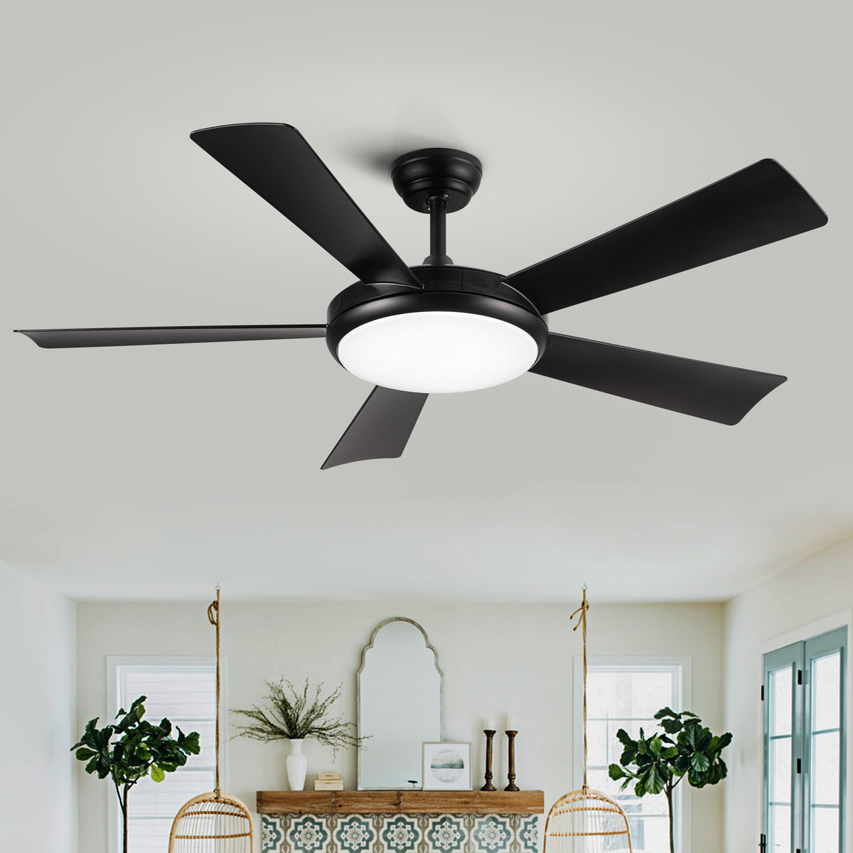Misty Valley 52in. Modern Black LED Ceiling Fan With Light, 6-Speed and Remote Control