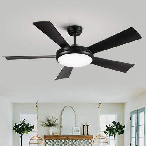 Misty Valley 52in. Modern Black LED Ceiling Fan With Light, 6-Speed and Remote Control
