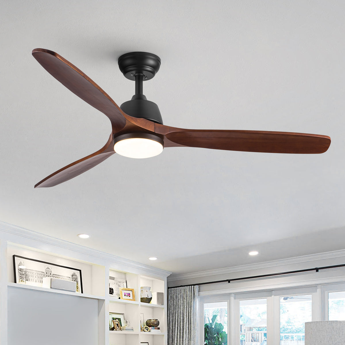 Misty Valley 52in. Modern Solid Wood Integrated LED Ceiling Fan with 6-Speed Reversible Blades