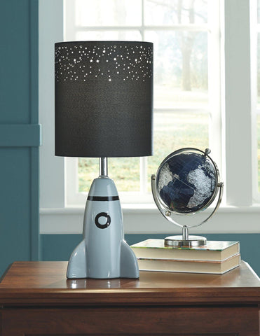 Misty Valley Cale Gray+Black Contemporary Rocket Themed Bedside Lamp, Table Lamp for Kid's Room