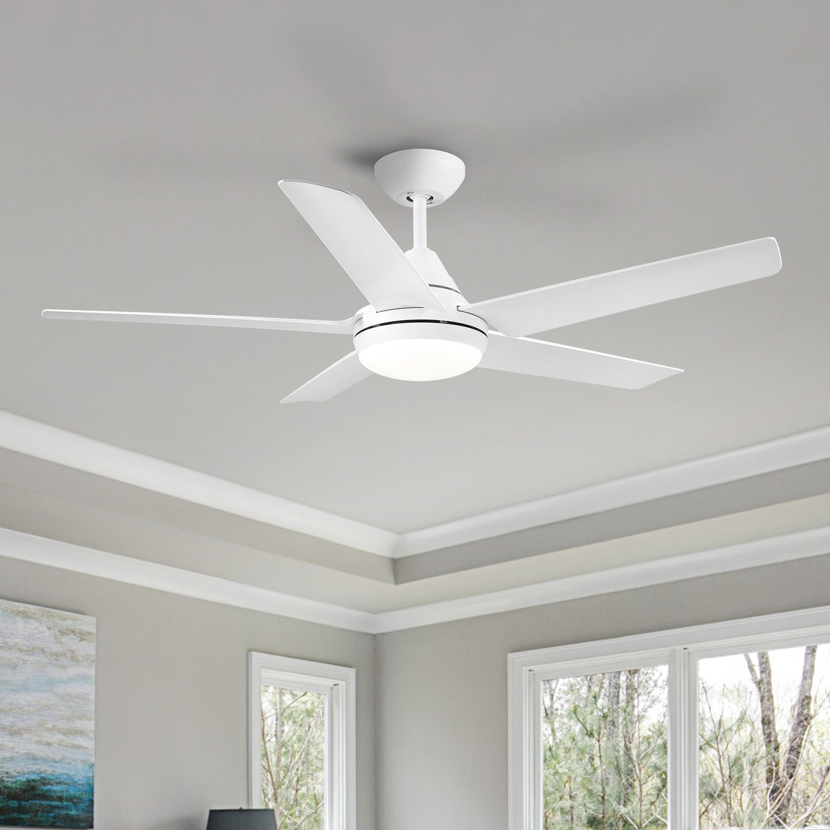 Misty Valley 48in. Integrated LED Modern White Ceiling Fan with 5 ABS Blade