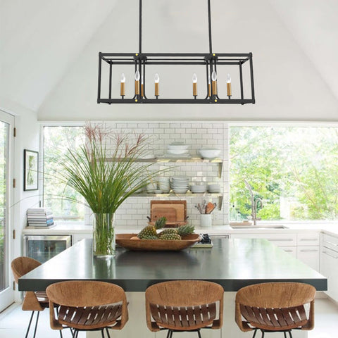 Misty Valley 8-Light Modern American rectangular metal black chandelier