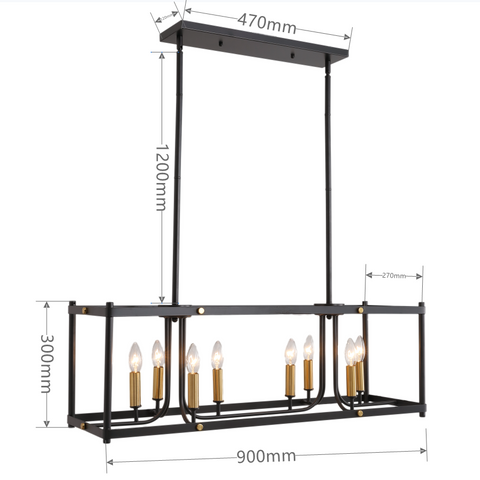 Misty Valley 8-Light Modern American rectangular metal black chandelier