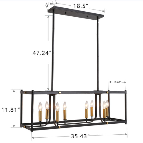 Misty Valley 8-Light Modern American rectangular metal black chandelier